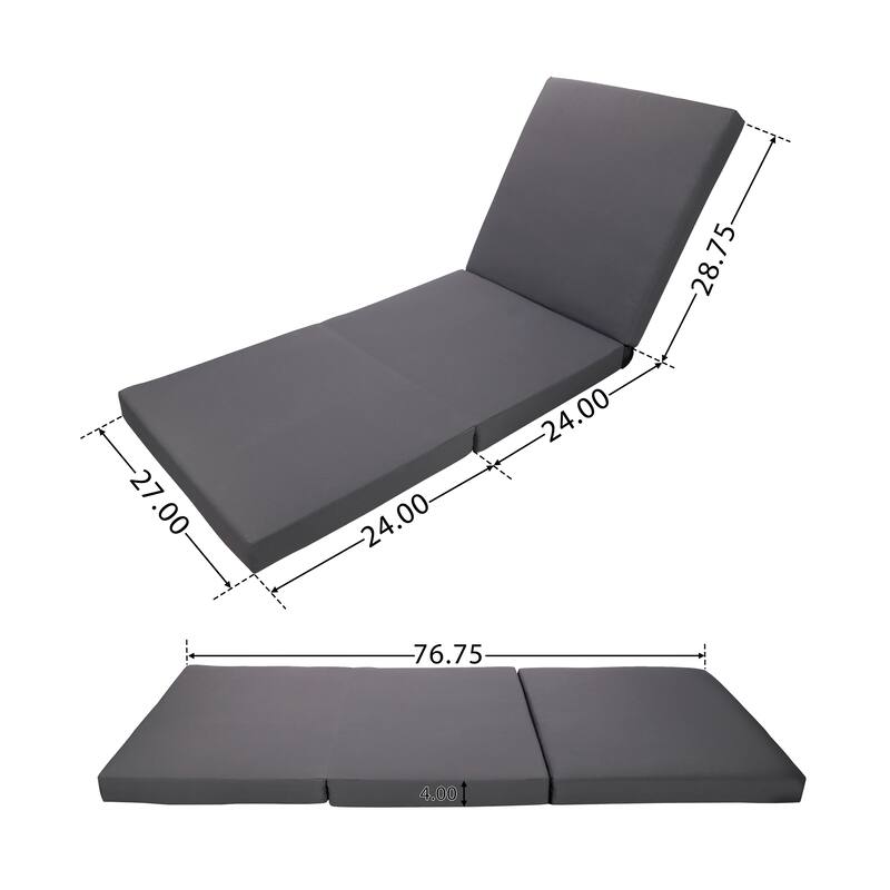 Roomfitters Outdoor Acacia Wood Chaise Lounge: Adjustable Sunbed with Built-in Side Table & Triple-Fold Dark Grey Cushion