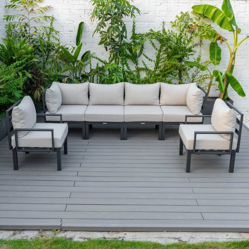 Chelsea 6-Piece Outdoor Patio Sectional Set in Black Aluminum with Removable Cushions for Backyard Garden and Patio Deck
