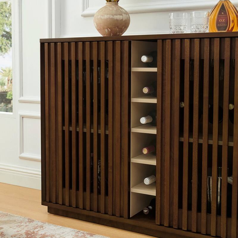 Mid Century Modern Fluted Buffet Cabinet with Wine Glass Holder and Wine Rack