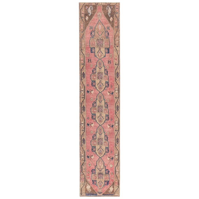 Lani Machine Washable Medallion Pink/Blue Area Rug - 2' 6" x 12' - Runner