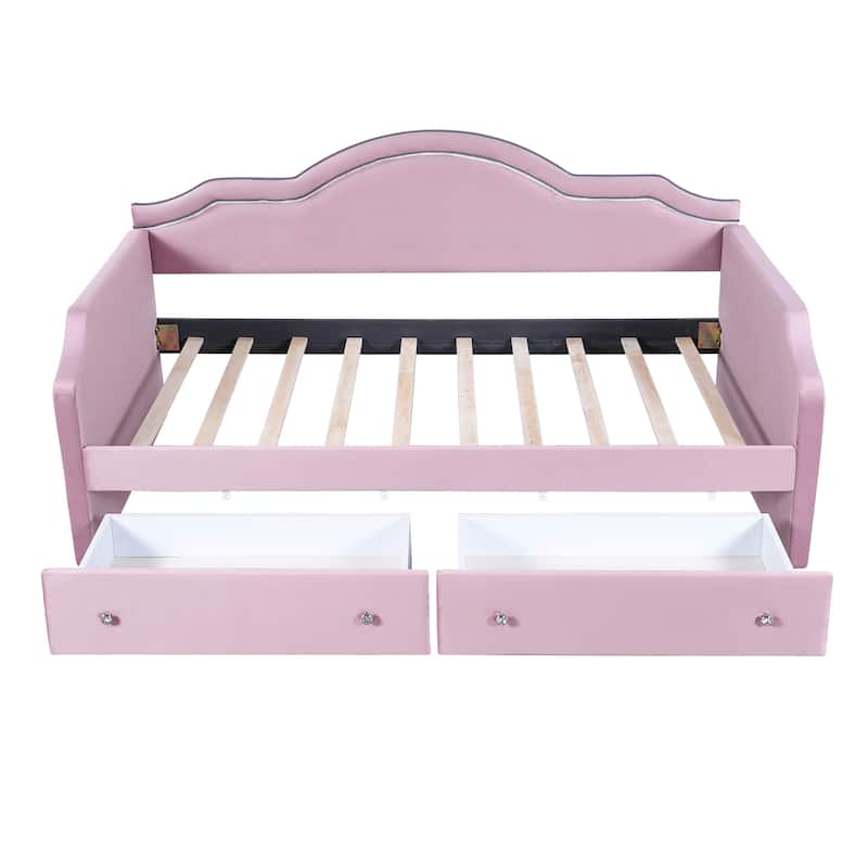 Twin Size Upholstered Daybed with LED and 2 Drawers