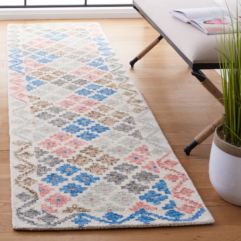SAFAVIEH Handmade Metro Secunda Wool Rug - 2'3" x 9' Runner - Ivory/Blue