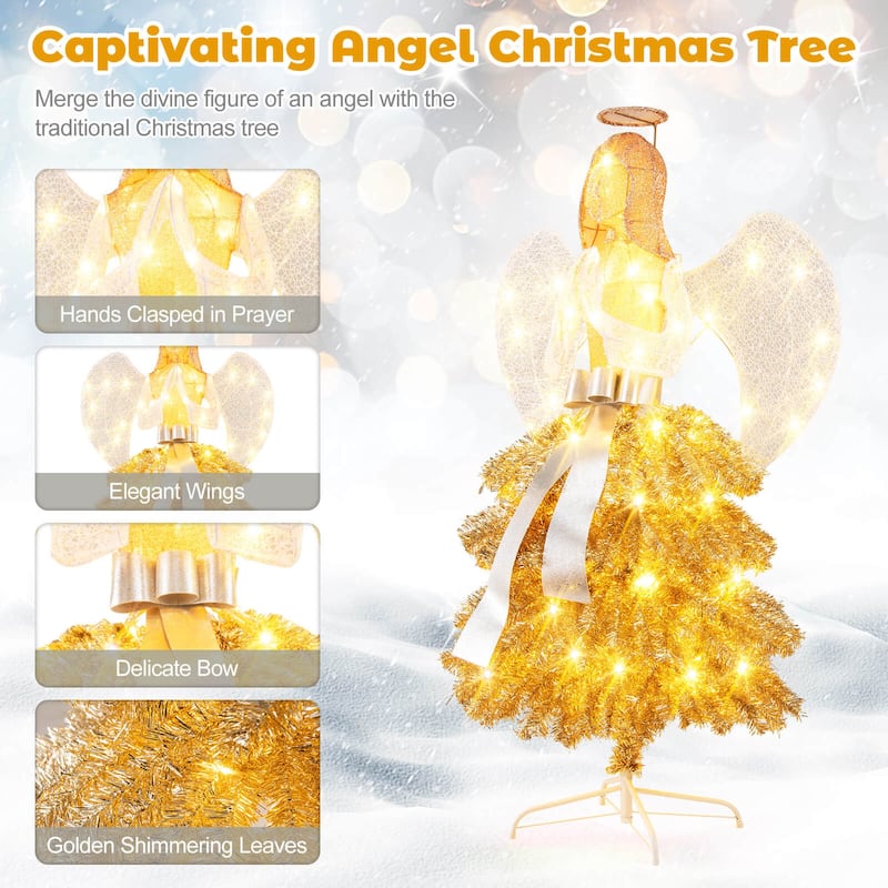 5.2 FT Christmas Lighted Angel Pre-Lit Angel Figure Xmas Tree