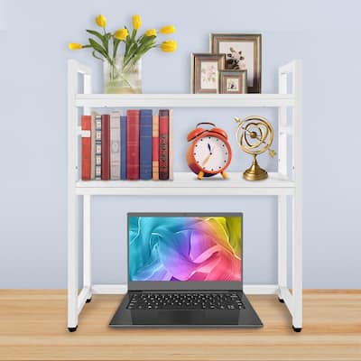 Computer Desktop Bookcase Adjustable Height Countertop Wood Rack