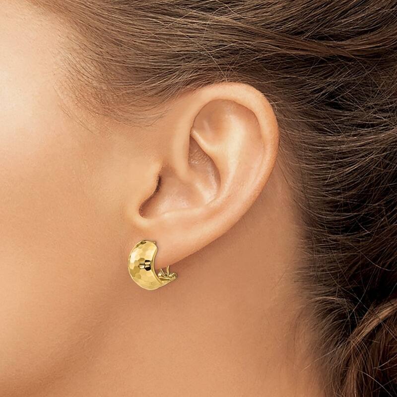 Curata 14k Yellow or White Gold Hammered Omega Back Earrings - 14.7x9.91mm