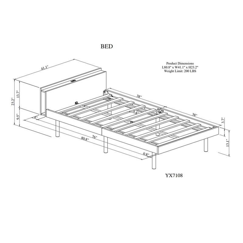 Twin Size Platform Bed Frame with Built-in USB port