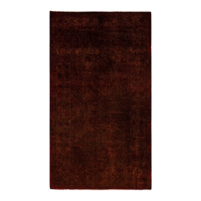 Overton Hand Knotted Wool Vintage Inspired Modern Contemporary Overdyed Brown Area Rug - 3' 2" x 5' 8"