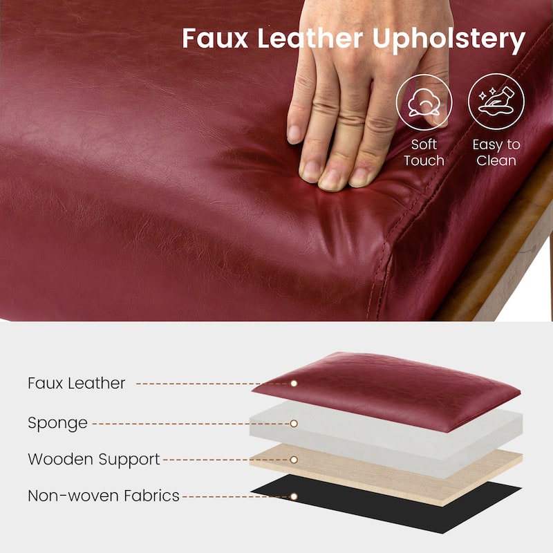 Glitzhome 30.75"H Mid-Century PU Leather Armchair with Ottoman Set