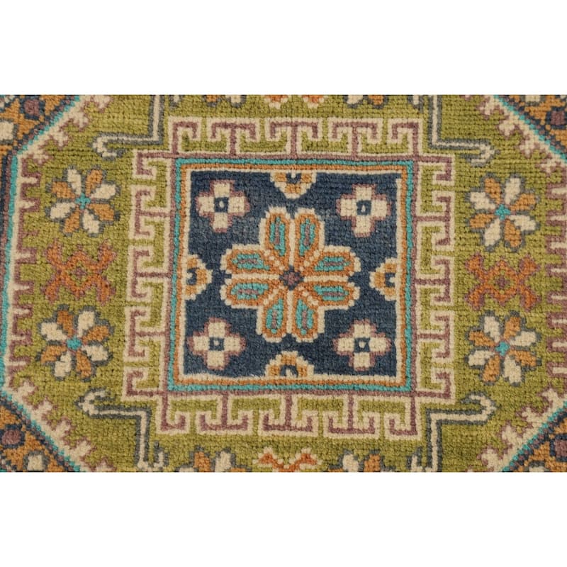 Kazak Foyer Rug Handmade Beige Geometric Wool Carpet - 3'11" x 6'1"