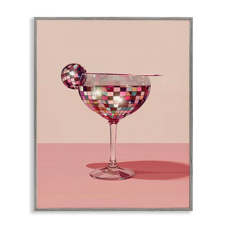 Stupell Rosy Hued Disco Drink Framed Giclee Art Design By Arlington Prints - 11 x 14 - Grey