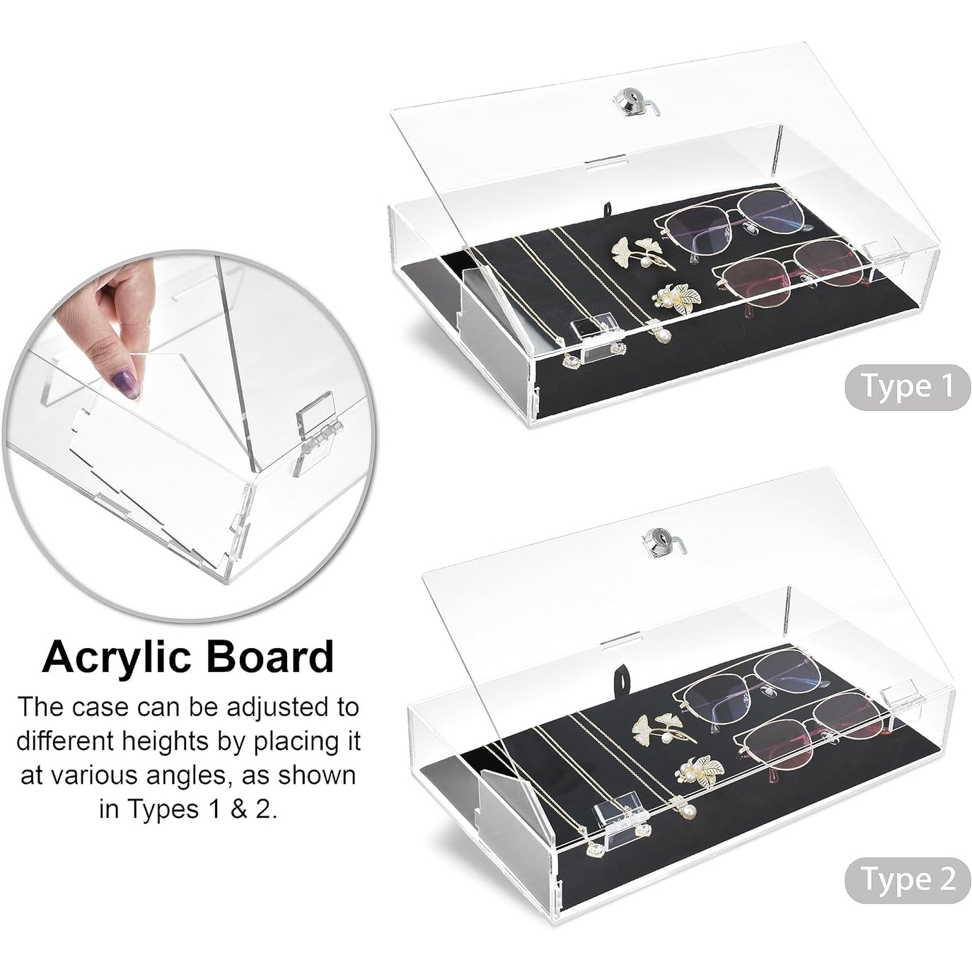 Lockable Acrylic Display Case w Black Velvet Jewelry Pad S Clear