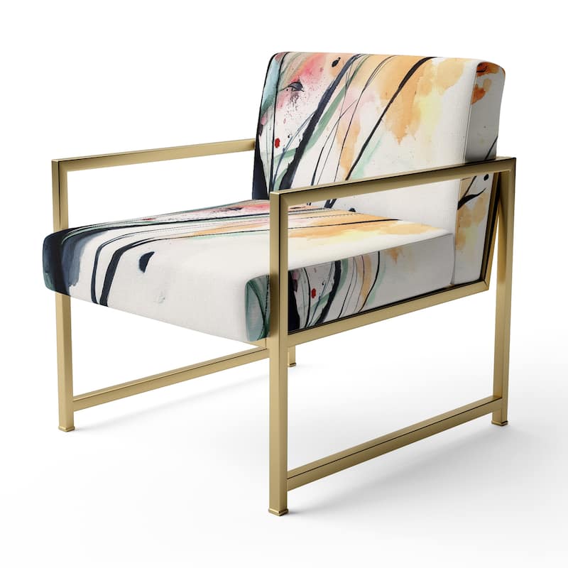 Designart "Abstract Orange Flowers" Upholstered Traditional Accent Chair - Arm Chair