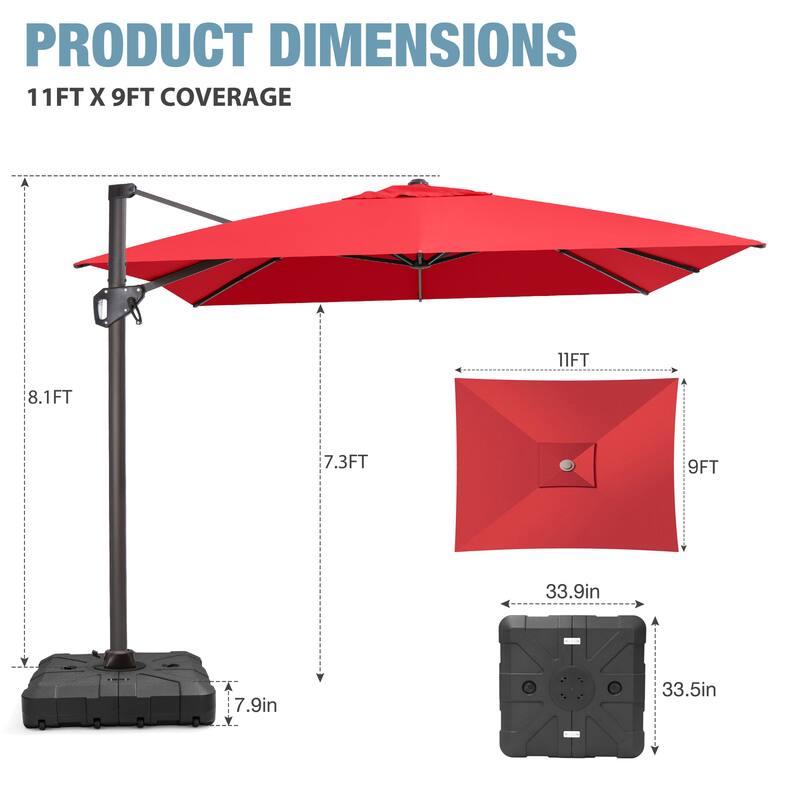 VredHom Patio Outdoor 9 x 11 FT Cantilever-Offset Umbrella with HDPE Base