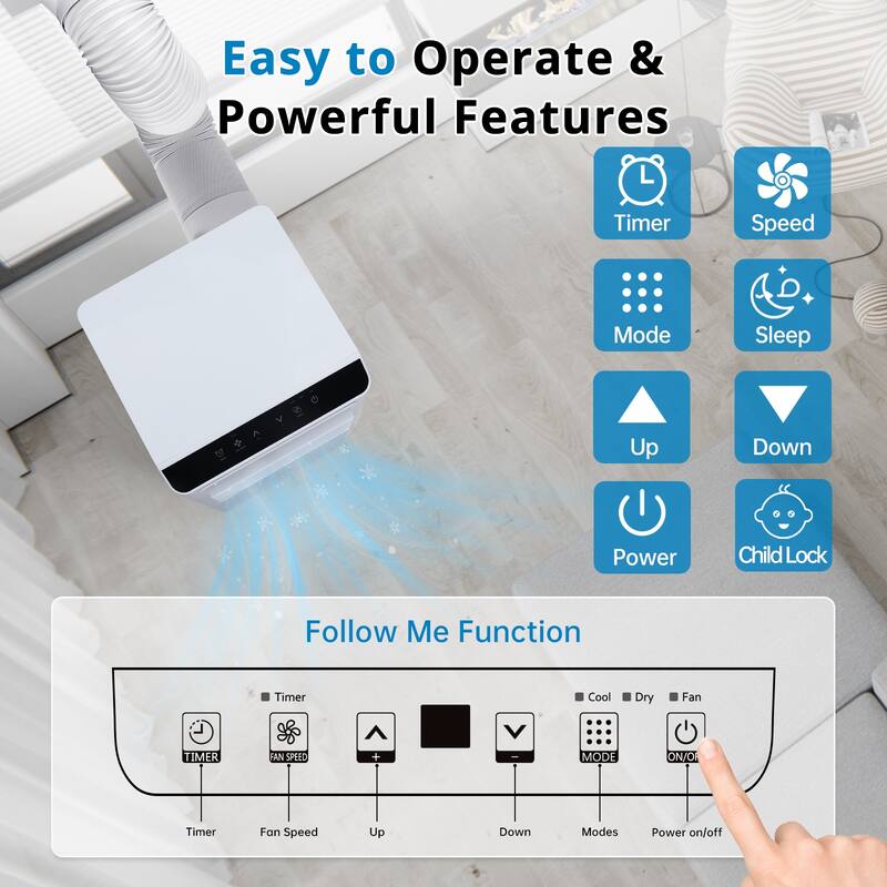 8000 BTU Portable Air Conditioners, 3-IN-1 Free Standing Cooling AC Unit with Fan & Dehumidifier