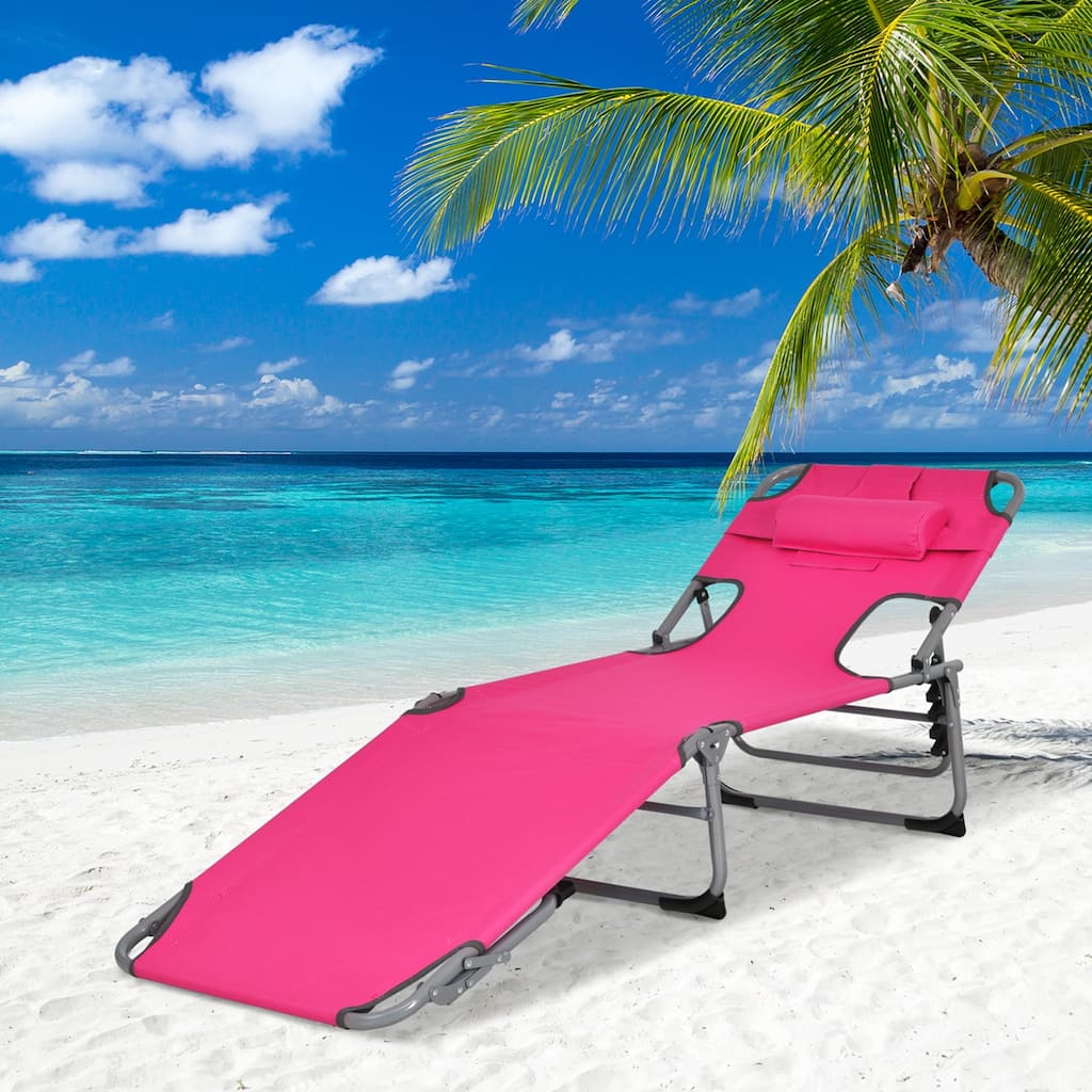 1/2PCS Outdoor Beach Chaise Lounge Folding Chair with Pillow Pink
