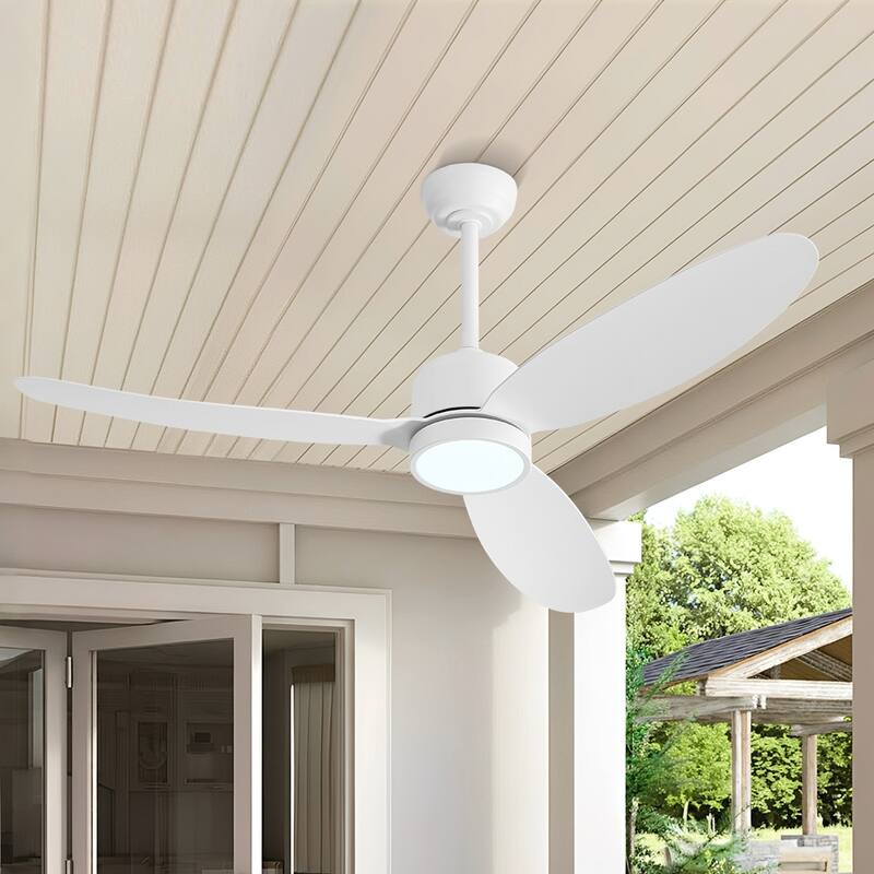 MLiAN 42 in 3 ABS Blades Indoor and Outdoor Ceiling Fan with Integrated LED and Remote Downrod - 52 - White