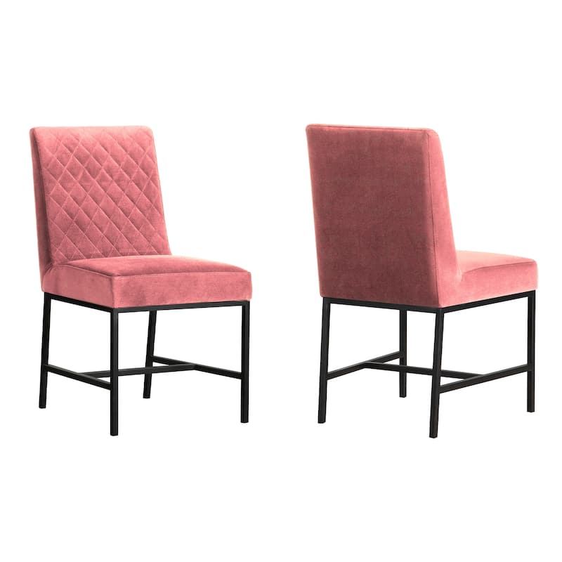Napoli Velvet and Black Leg Modern Accent Dining Chair- Set of 2 - Pink