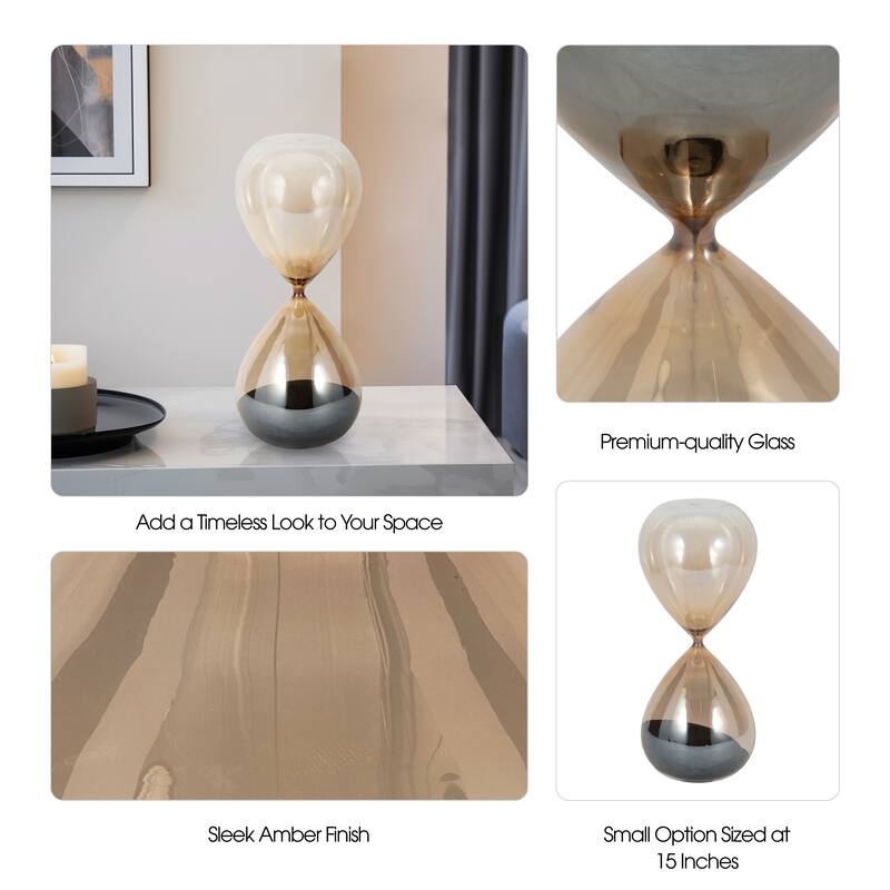 Sagebrook Home Glass Amber Hourglass, Elegant Decorative Objects