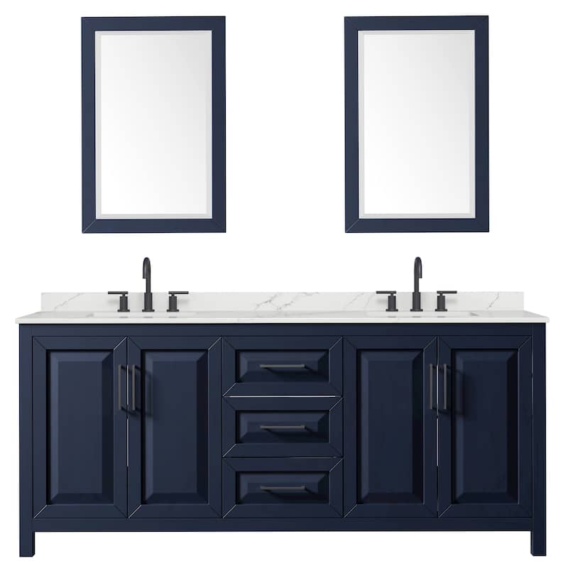 Daria 80-inch Double Vanity, 3 Hole Quartz Top, 24-inch Mirrors