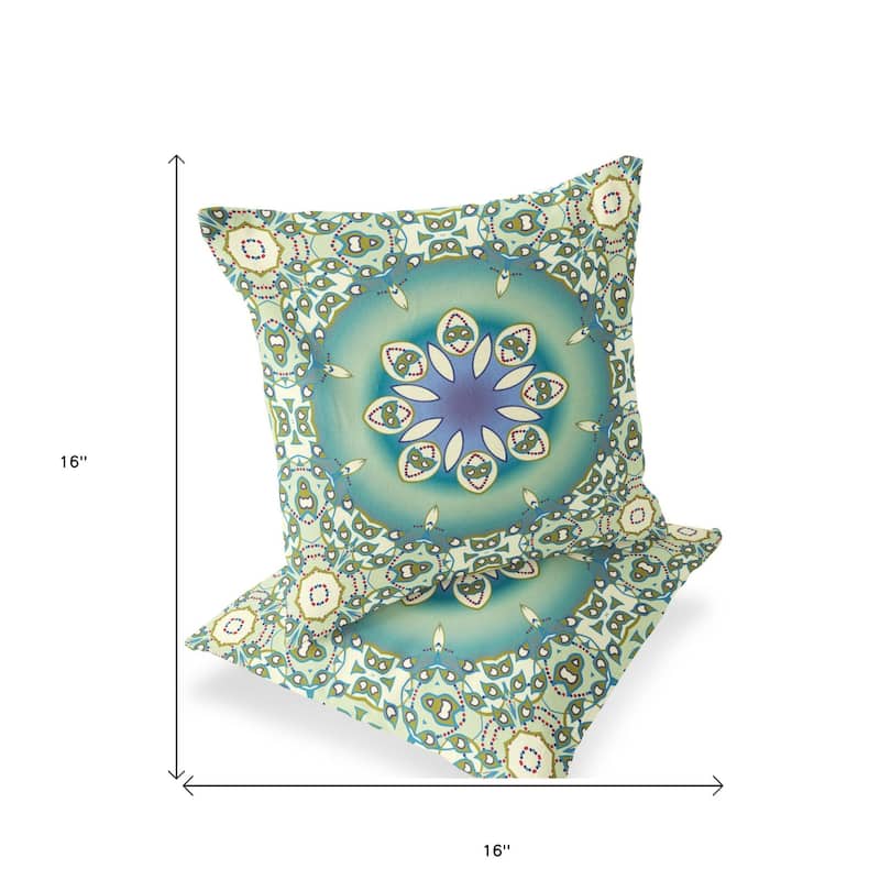 HomeRoots Set of Two 16" X 16" Beige and Green Blown Seam Floral Indoor Outdoor Throw Pillow - 16.00' X '16.00' X '5.00