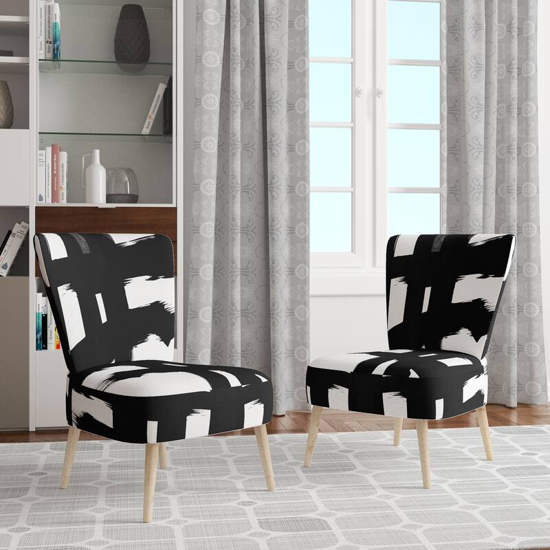 Designart "Black & White Crossing Paths I" Upholstered Abstract Accent Chair - Modern Arm Chair For Bedroom - Side Chair - Black & White