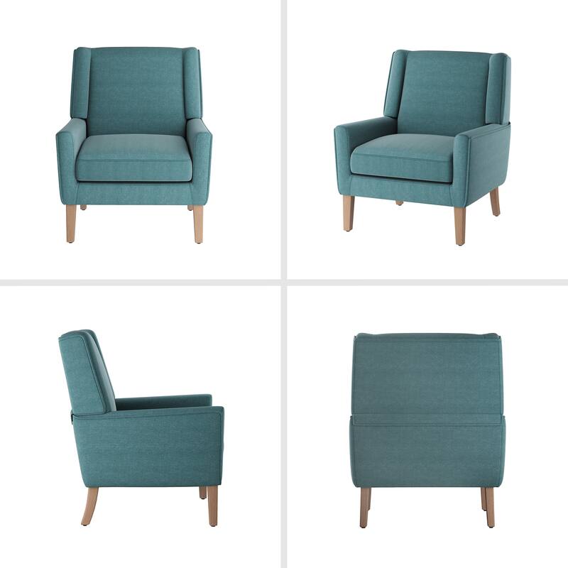 Mid-Century Linen Wing Chair - Tailored Channel Tufting & Walnut Tapered Legs, Compact Accent for Reading Nooks