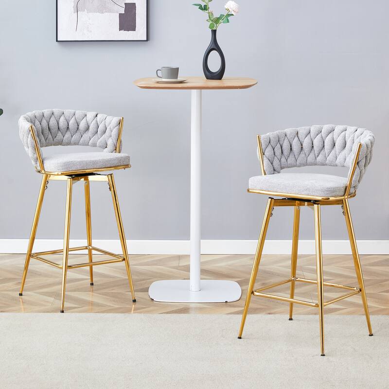 Swivel Bar Stools with Breathable Cotton-Linen Cushions & Rust-Proof Electroplated Metal Frames .