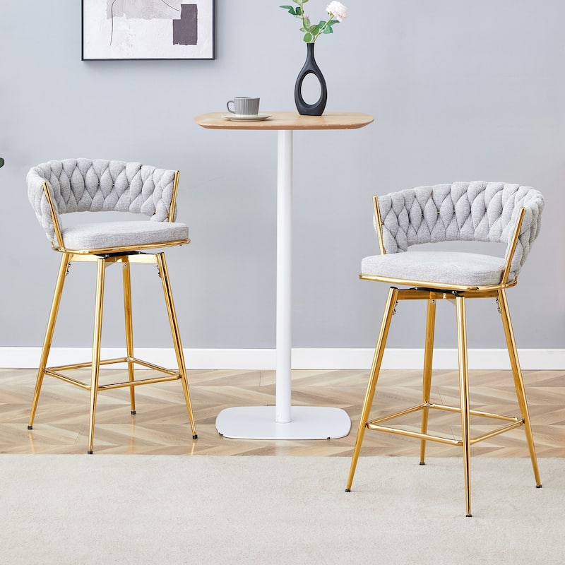 Two-Piece Rotating Swivel Chair, Cotton And Linen Soft Seat, Golden Metal Legs, Rust-Proof And Wear-Resistant - Antique Grey White