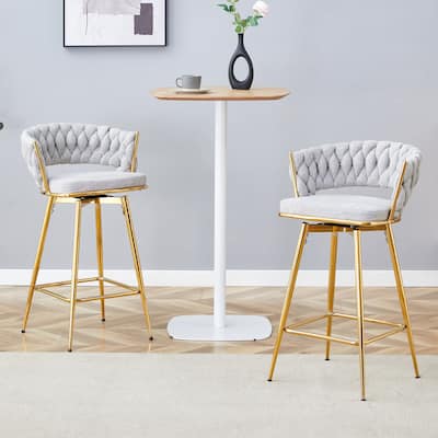 Two sets of swivel bar stools with breathable cotton and linen soft cushions, electroplated metal frames without rust