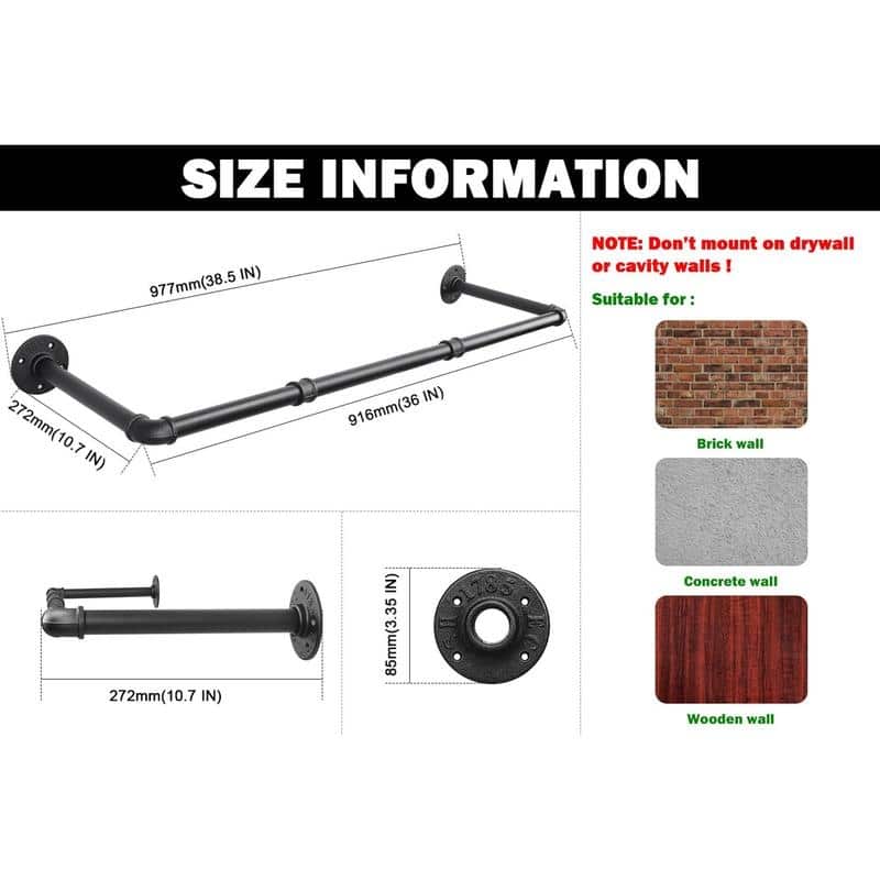 Industrial Pipe Clothes Rack - 9.6"D x 53.7"W x 2.56"H