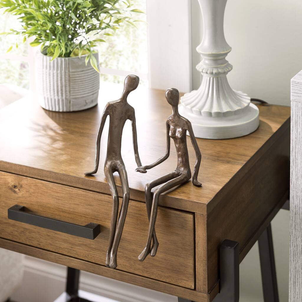 Handcrafted Sitting Couple Figurine - 9.5" - Bronze