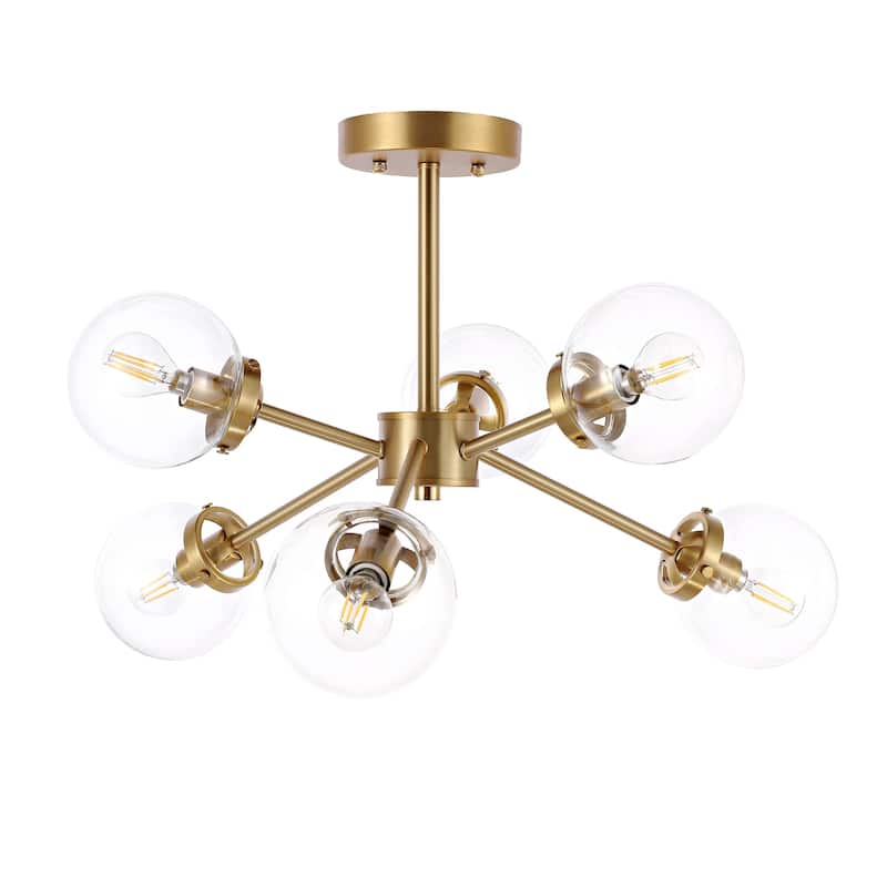 GetLedel 6-Light Dimmable Sputnik Semi-Flush Mount Chandelier with Glass Globe Shades