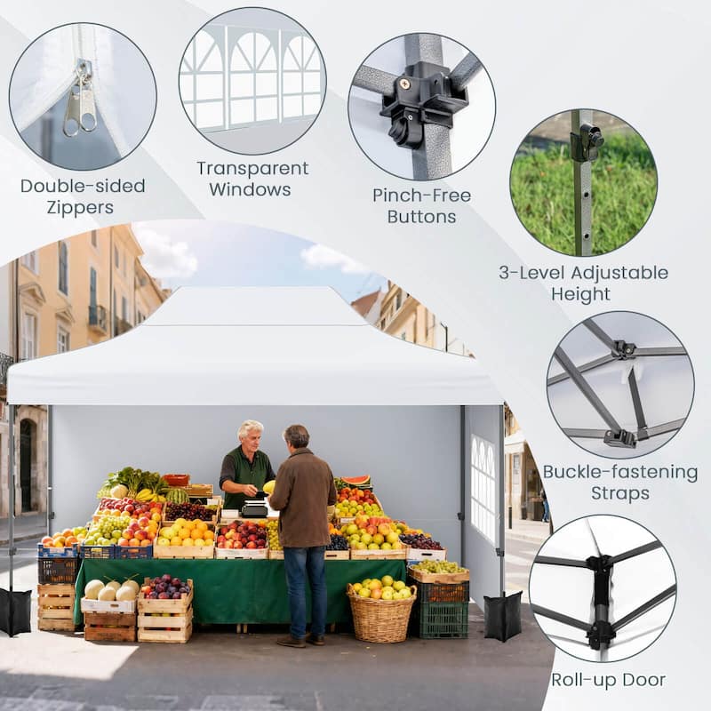 Costway 10 X 14 FT Pop up Canopy Tent with 4 Sidewalls, Wheeled Bag, 4 - See Details