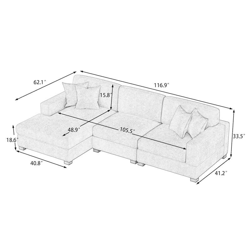 Oversized Modern Chenille Modular Sectional Sofa with Chaise