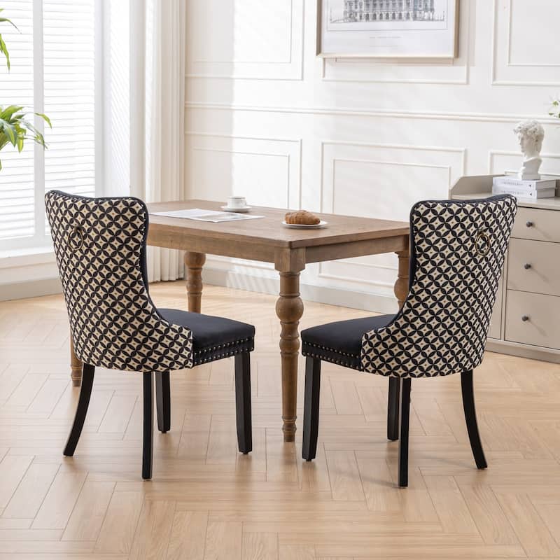 Set of 2 Velvet Upholstered Dining Chairs with Wood Legs