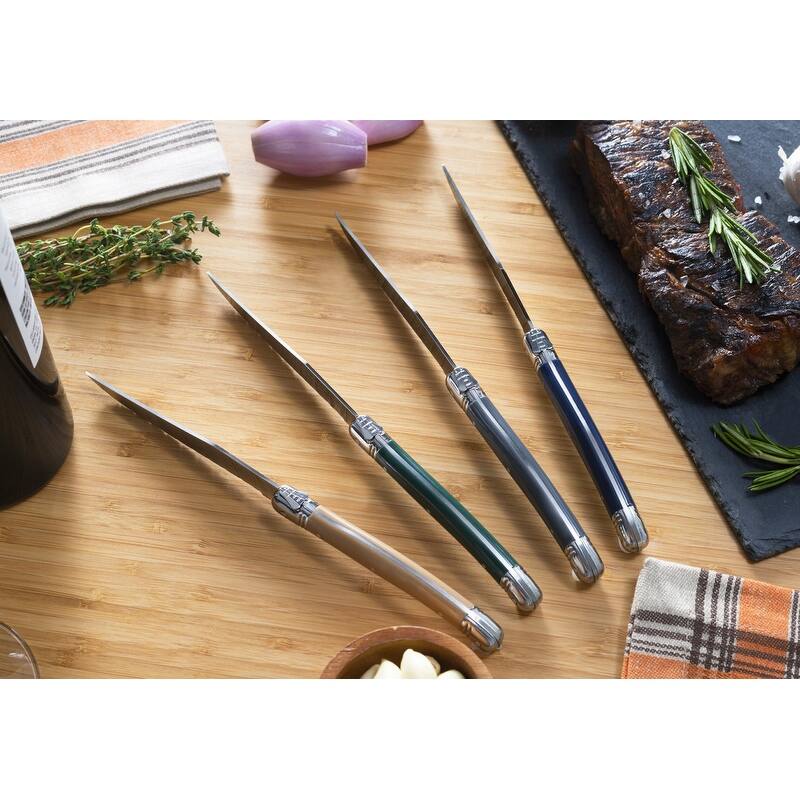 French Home Set of 4 Laguiole Steak Knives, Earth Tones - Silver