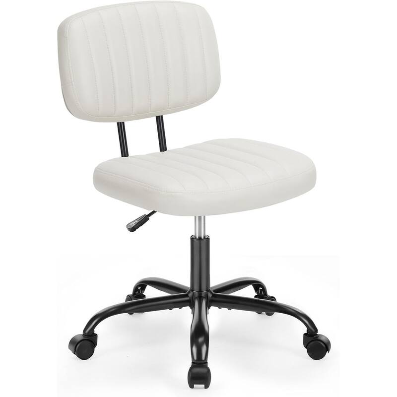 Small Office Computer Desk Chair, Comfy Cute Armlees PU Leather Vanity Rolling Swuvel Task Chair No Arm for Adult, Student