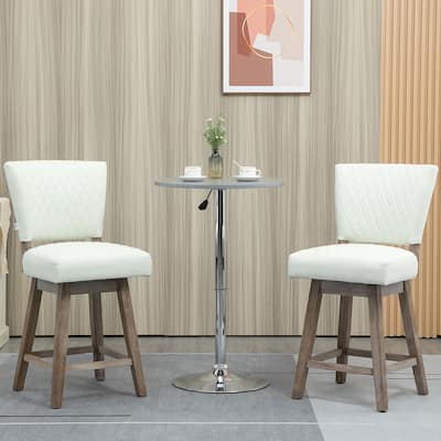 HOMCOM Swivel Bar Stools Set of 2, Counter Height Barstools with Back, Rubber Wood Legs and Footrests