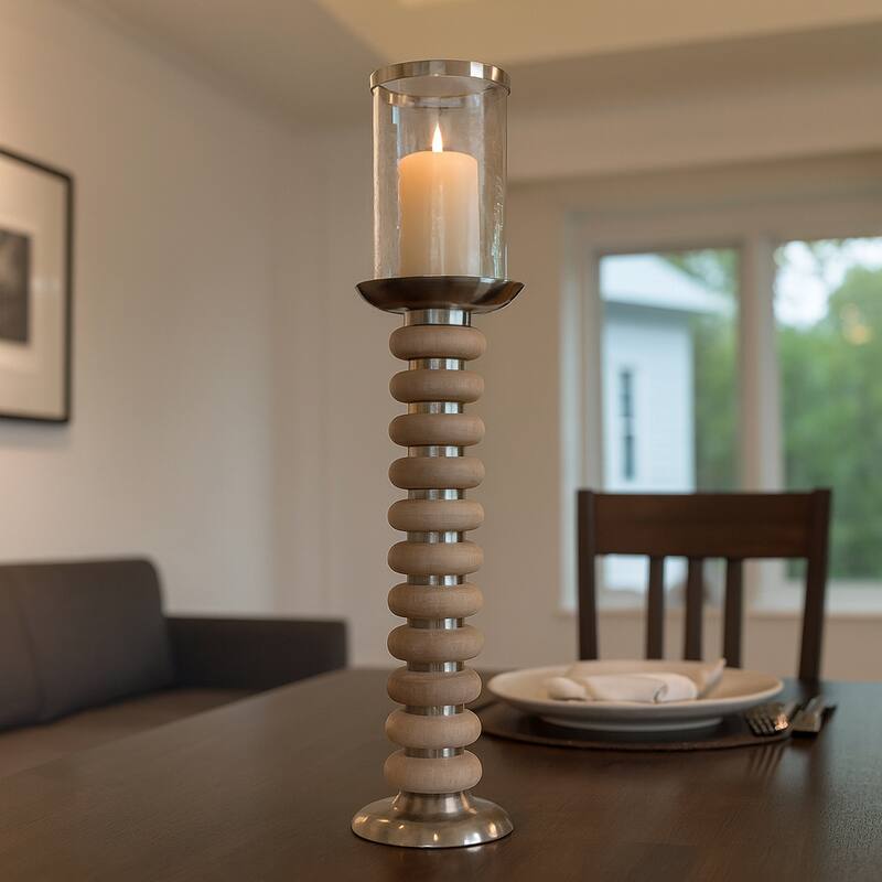 Candle Holder - Pillar with Wood Ring Base