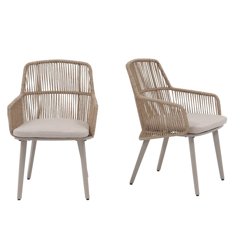 Outdoor 2-piece Dining PE Wicker Arm Chair with Cushion