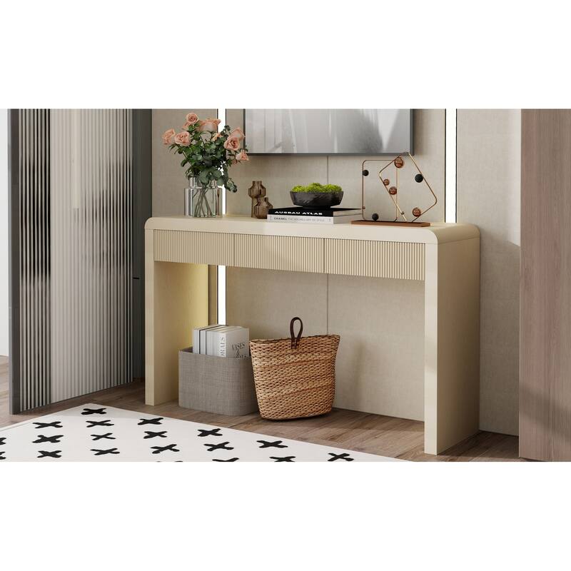 Rustic Console Table with 3 Fluted Drawers