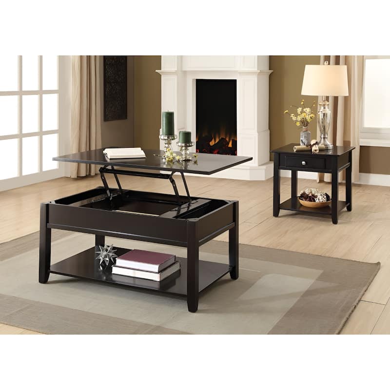 Black Square Wood End Table with Drawer and Shelf 22" Walnut Finish Side Table for Living Room - 22''L x 22''W x 22''H