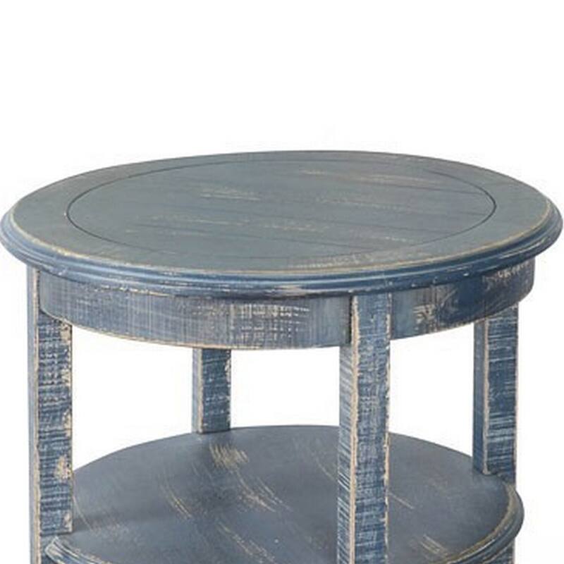 24 in. Ocean Blue Round Wood End Table, Sturdy Build End Side Table for Living Rooms