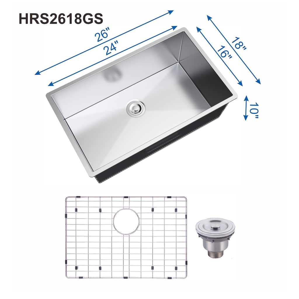 Topcraft Undermount Stainless Steel Sink Kitchen with Drain and Grid - 26*18
