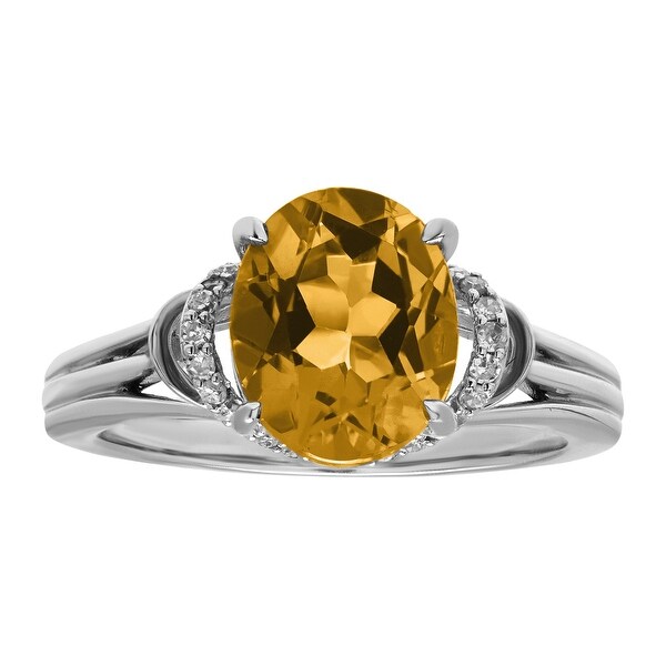 2 1/5 ct Natural Citrine & 1/8 ct Diamond Ring in Sterling Silver