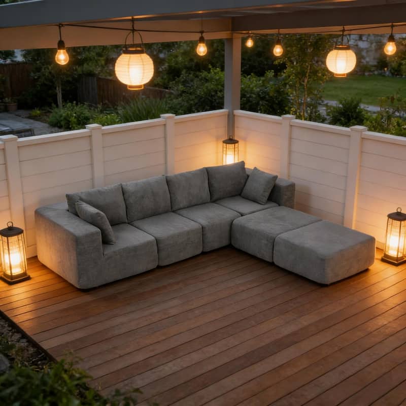 115.7" Velvet Sectional Sofa with 2 Ottomans, No Assembly Required