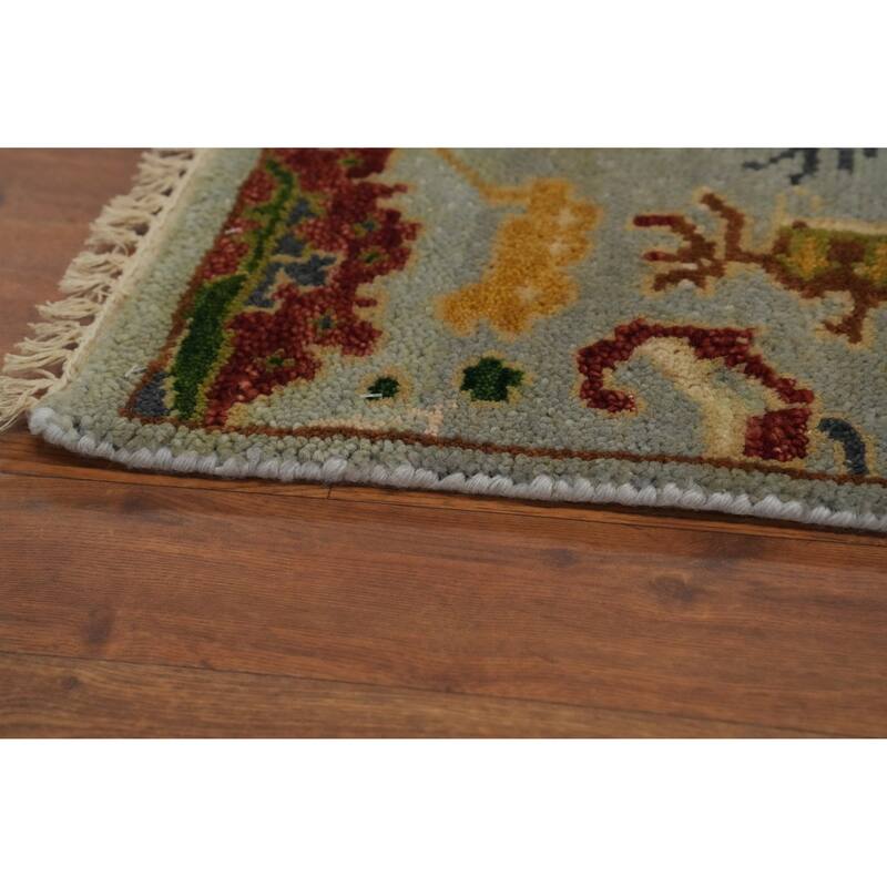 Hand-knotted Traditional Wool Grey Geometric Area Rug Oriental Carpet - 8' 0'' X 2' 6''