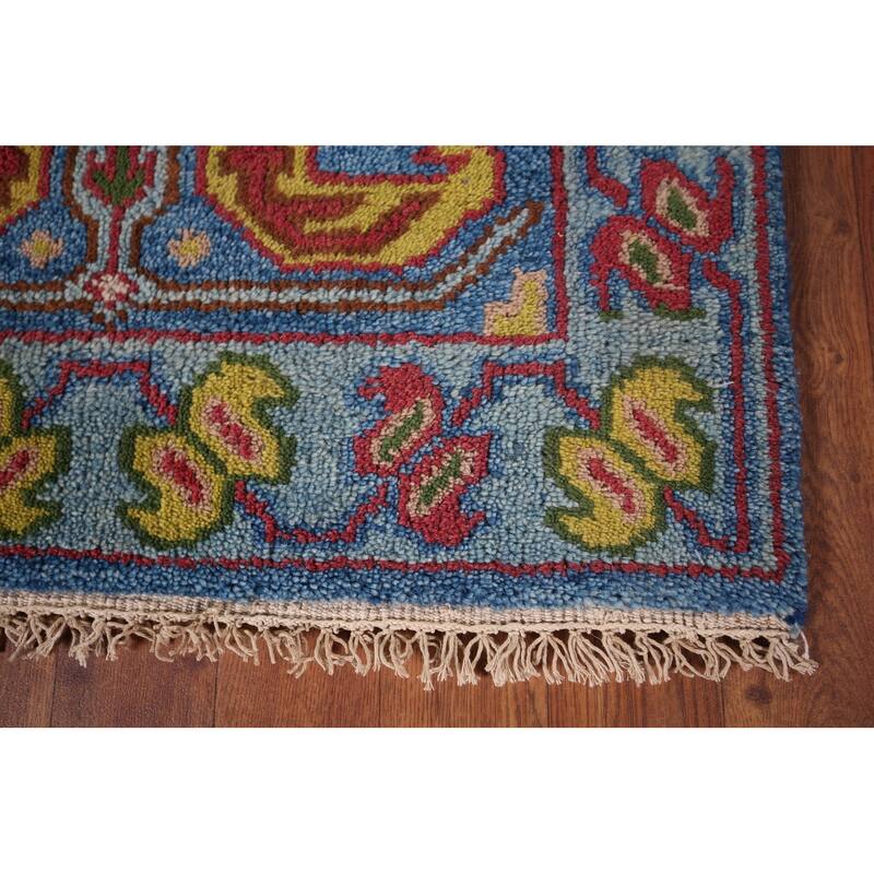 Geometric Blue Kazak Oriental Runner Rug Handmade Wool Carpet - 2'5"x 9'10"