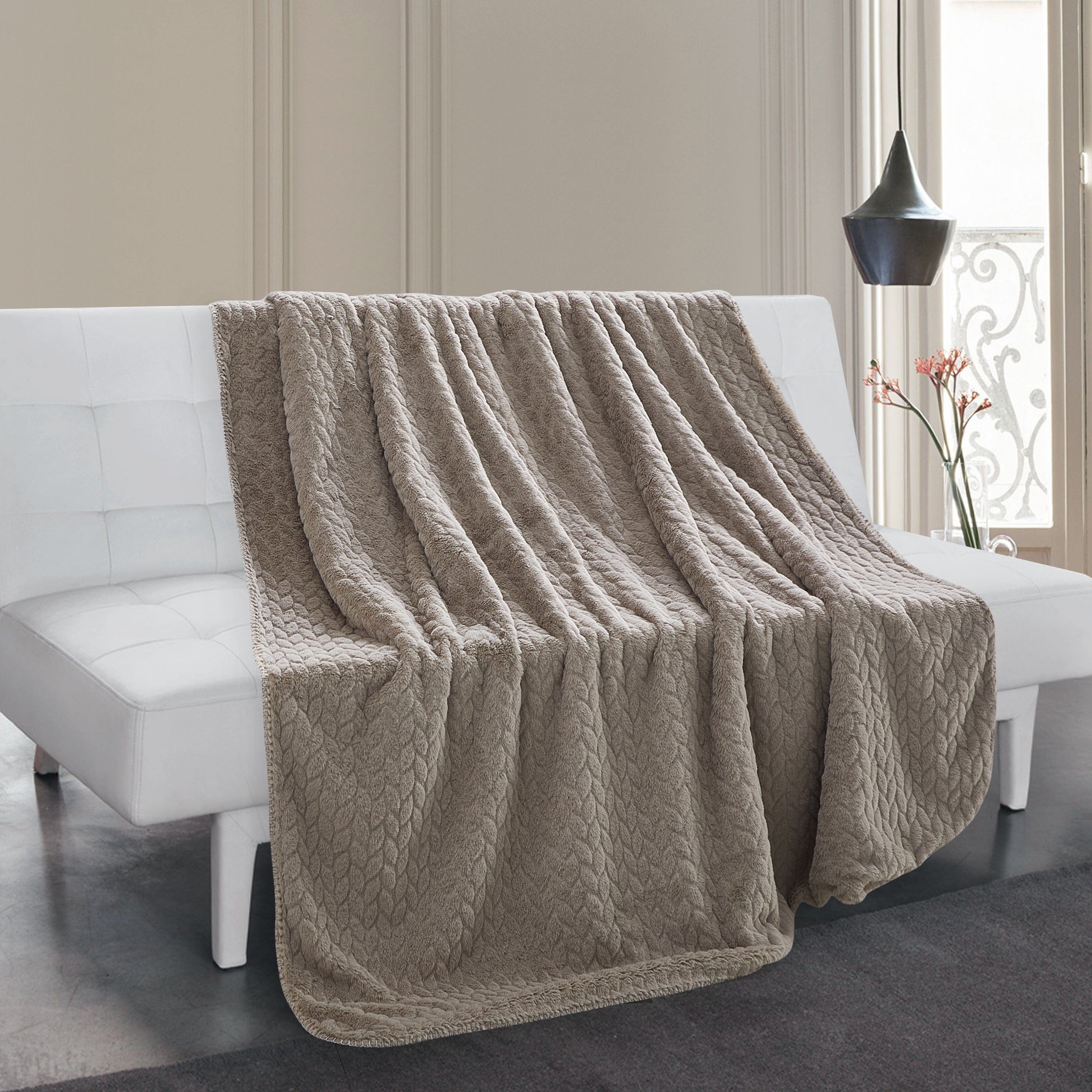 Thesis Home Etched Faux Fur Berber Throw Taupe 50 x 60