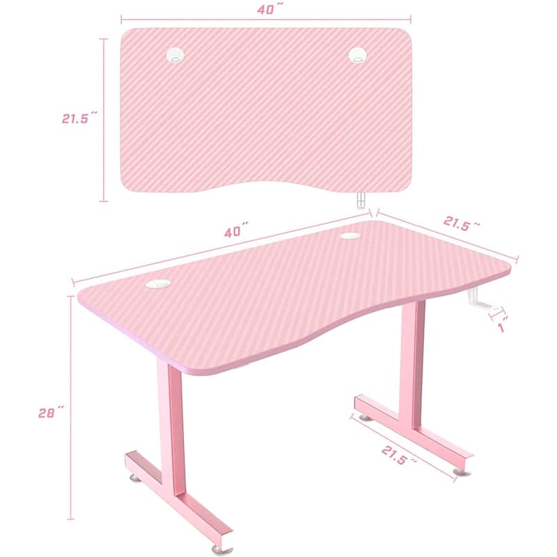 BOSSIN Ergonomic Gaming Desk T-Shaped Office PC Computer Desk with Full Desk Mouse Pad, Handle Rack, Cup Holder Headphone Hook